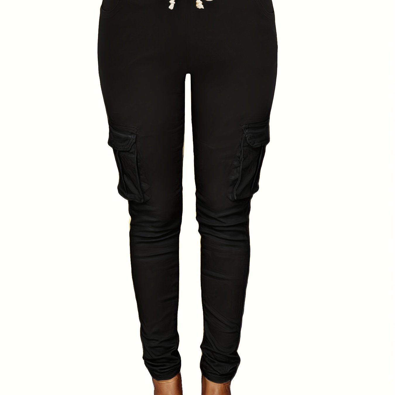  Cargo Pants Drawstring High Rise Solid Flap Pocket
