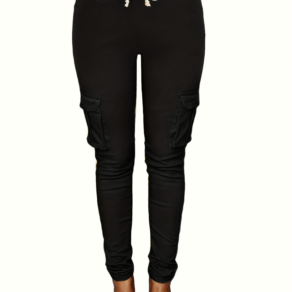  Cargo Pants Drawstring High Rise Solid Flap Pocket