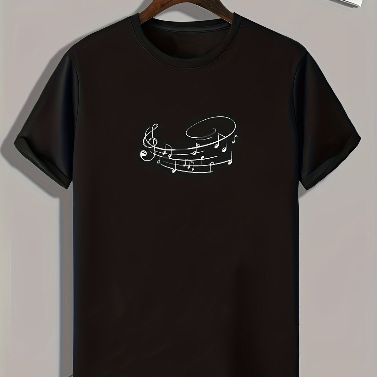 Music Note Print Men's Comfy T shirt Active Slightly Stretch