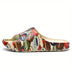 Men's Retro Bottle Cap Print Platform Slide Sandals