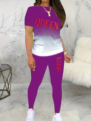 Plus Size Ombre Letter Print Crew Neck Top & Leggings Set