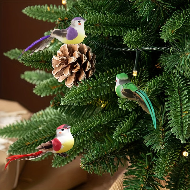 12pcs Feather Bird Ornaments for Christmas Tree Garden Decoration