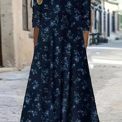  Ditsy Floral Print Long Sleeve Maxi Dress