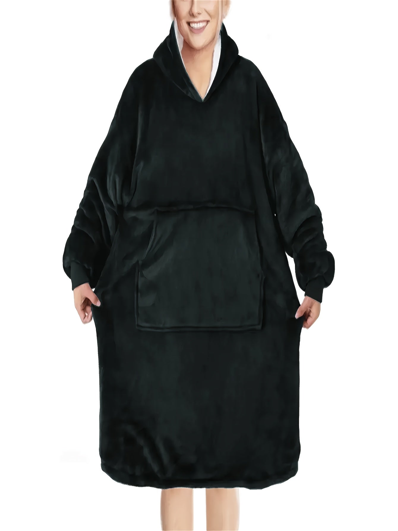  Winter Fleece Hooded Robe with Pockets