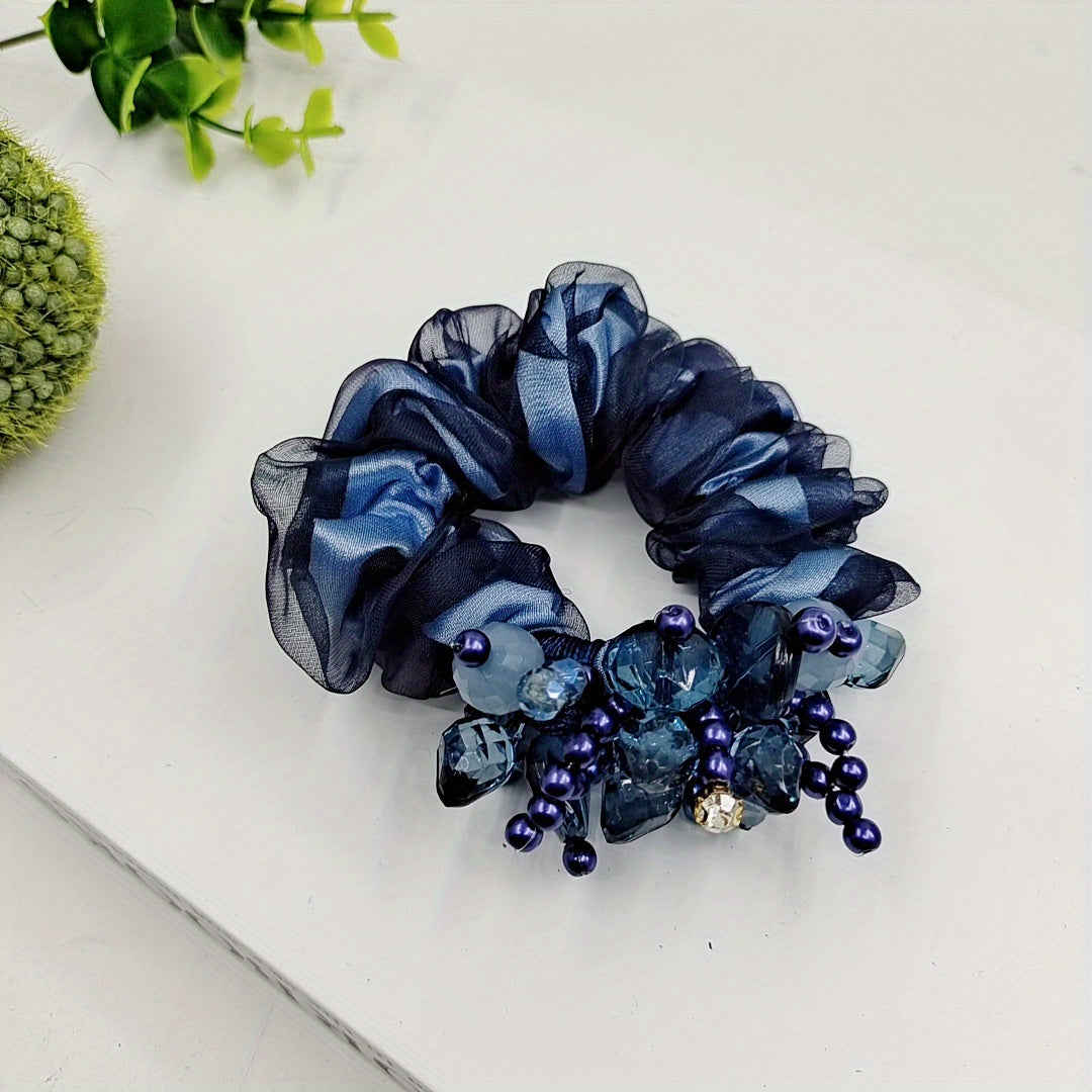 Crystal Beaded Scrunchies Organza Hair Tie Hair Accessories