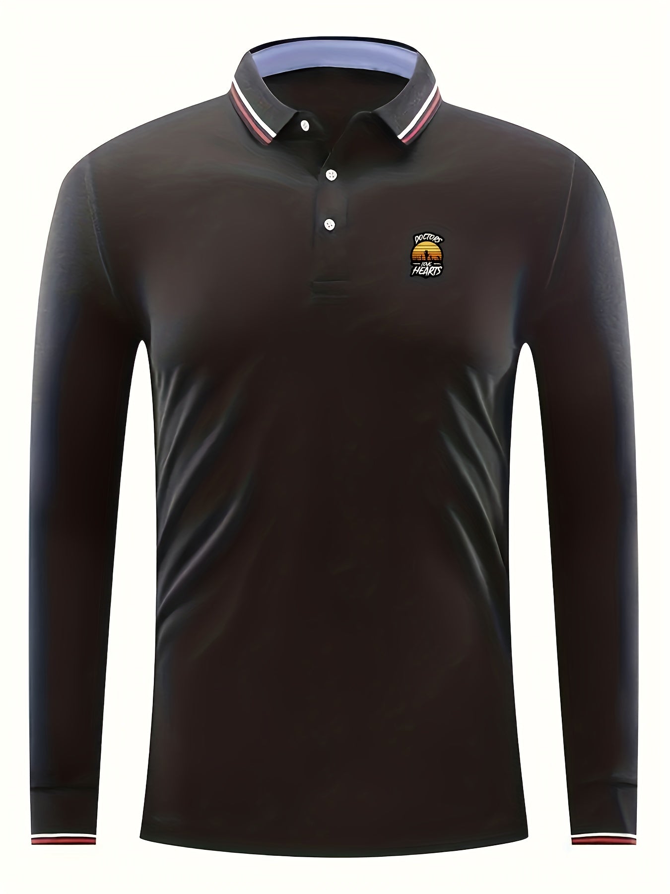 Symbol Print Men's Casual Button Up Long Sleeve Lightweight Polo Shirt