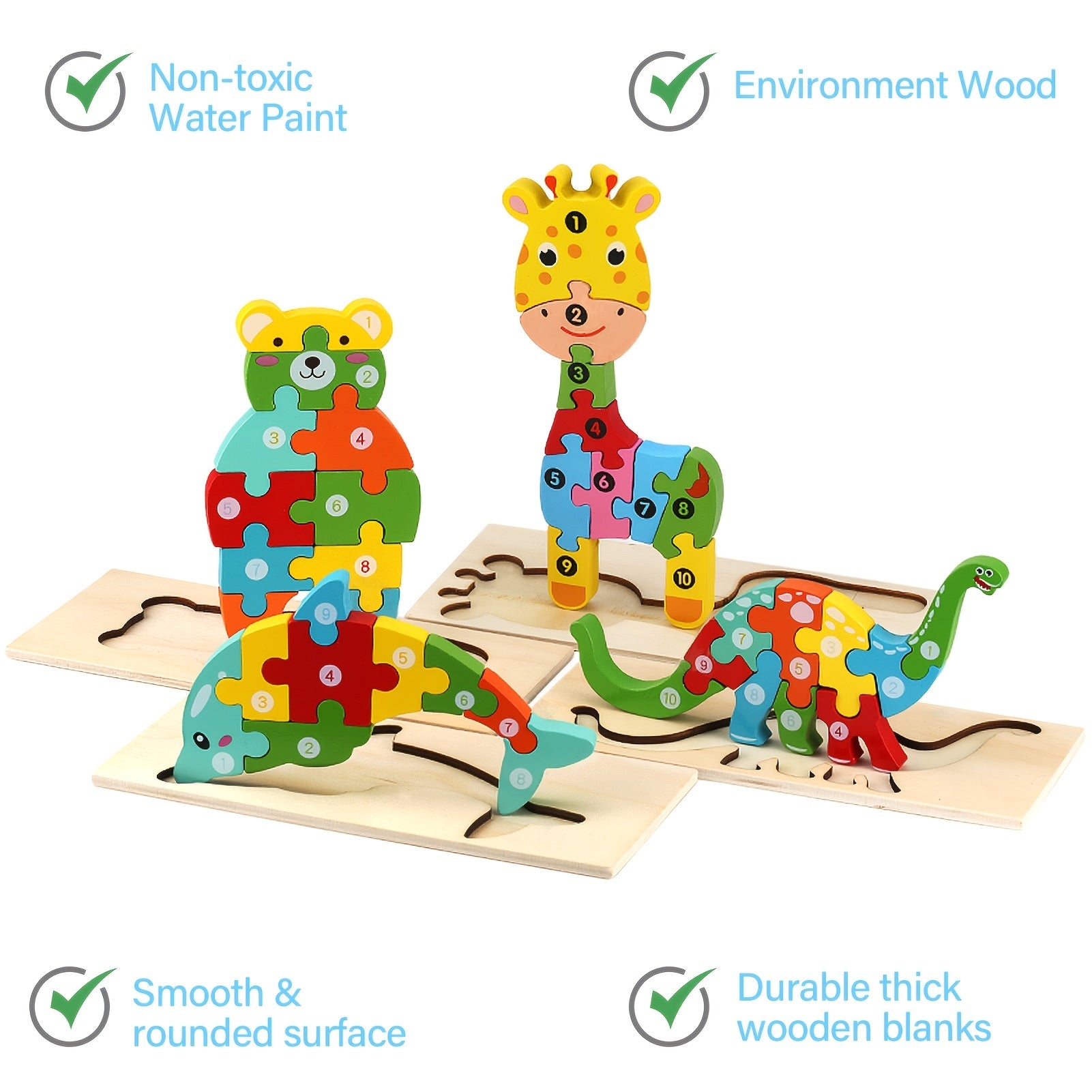 Wooden Montessori Animal Shape Puzzles Toy for Toddlers