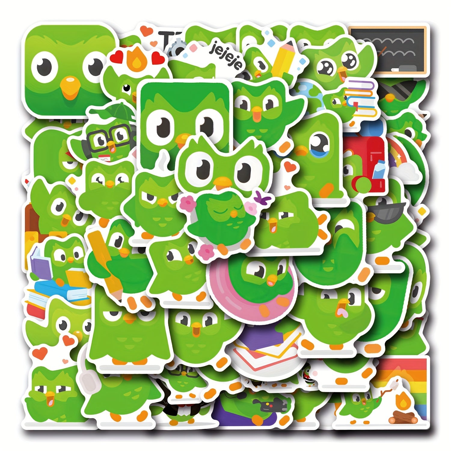 55 Duolingo Cartoon Stickers for Personalizing Items