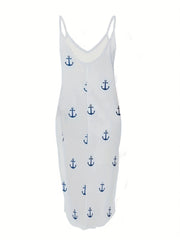 Anchor Print V Neck Stretch Cami Dress