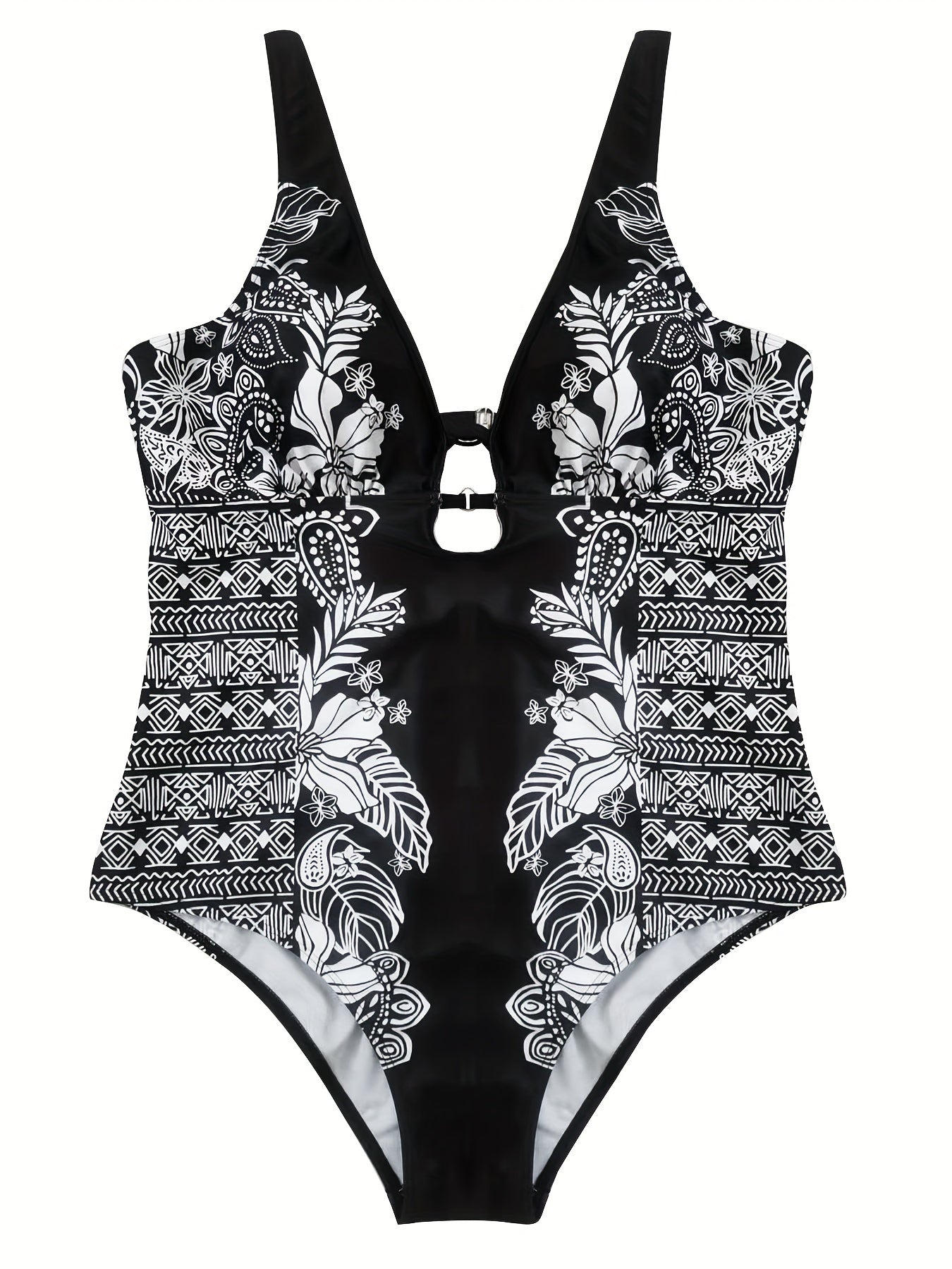  Paisley & Geo Print Halter One Piece Swimsuit