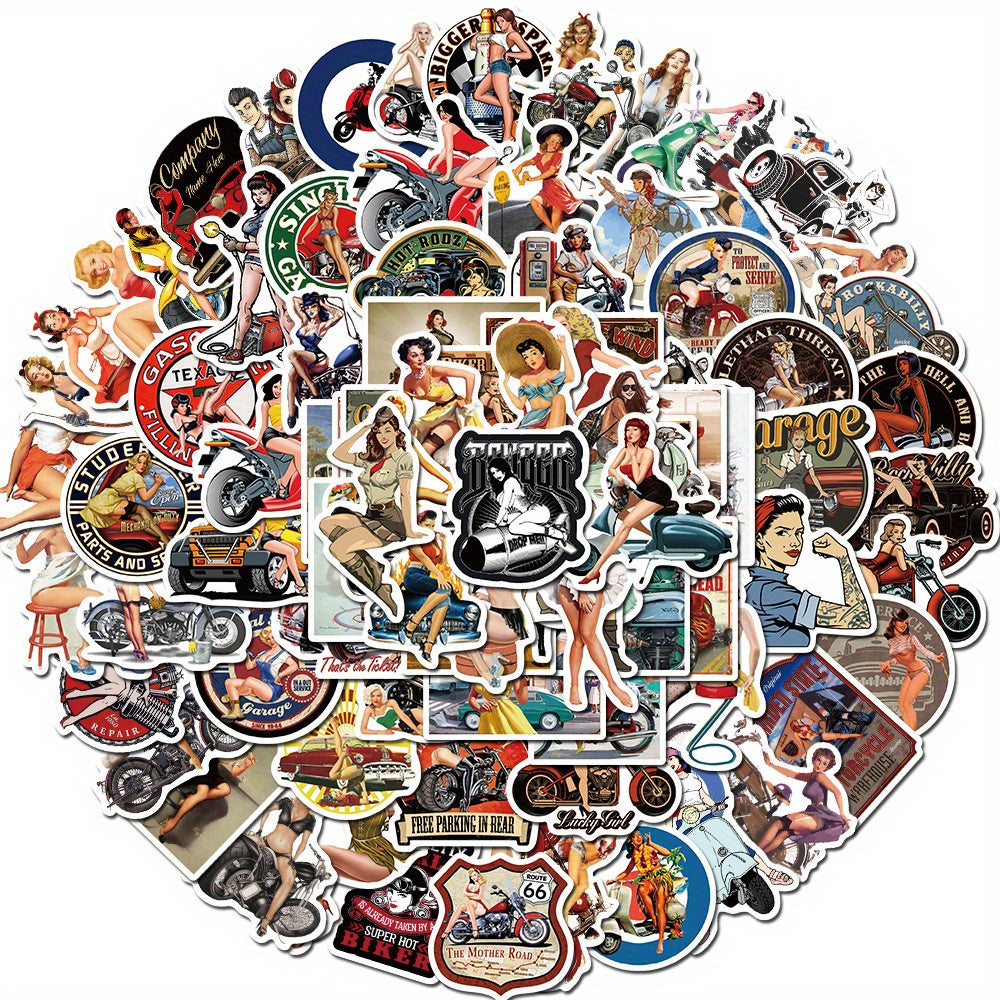100pcs Mixed Reusable Cartoon Sticker for Motorcycle Retro Lad