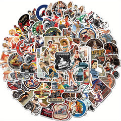 100pcs Mixed Reusable Cartoon Sticker for Motorcycle Retro Lad