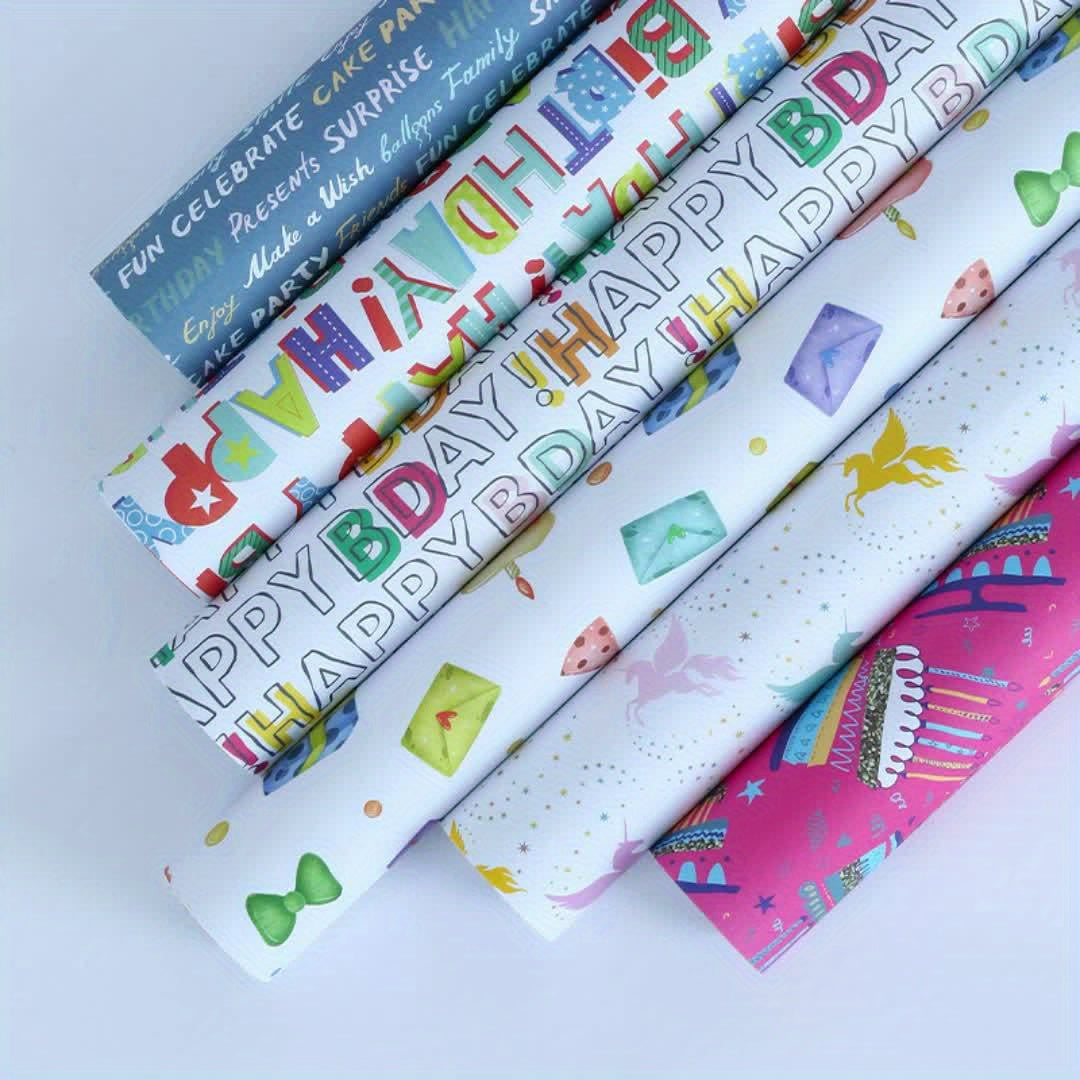 6pcs Cartoon Gift Wrapping Paper Roll Kit for Birthday, Wedding, Christmas