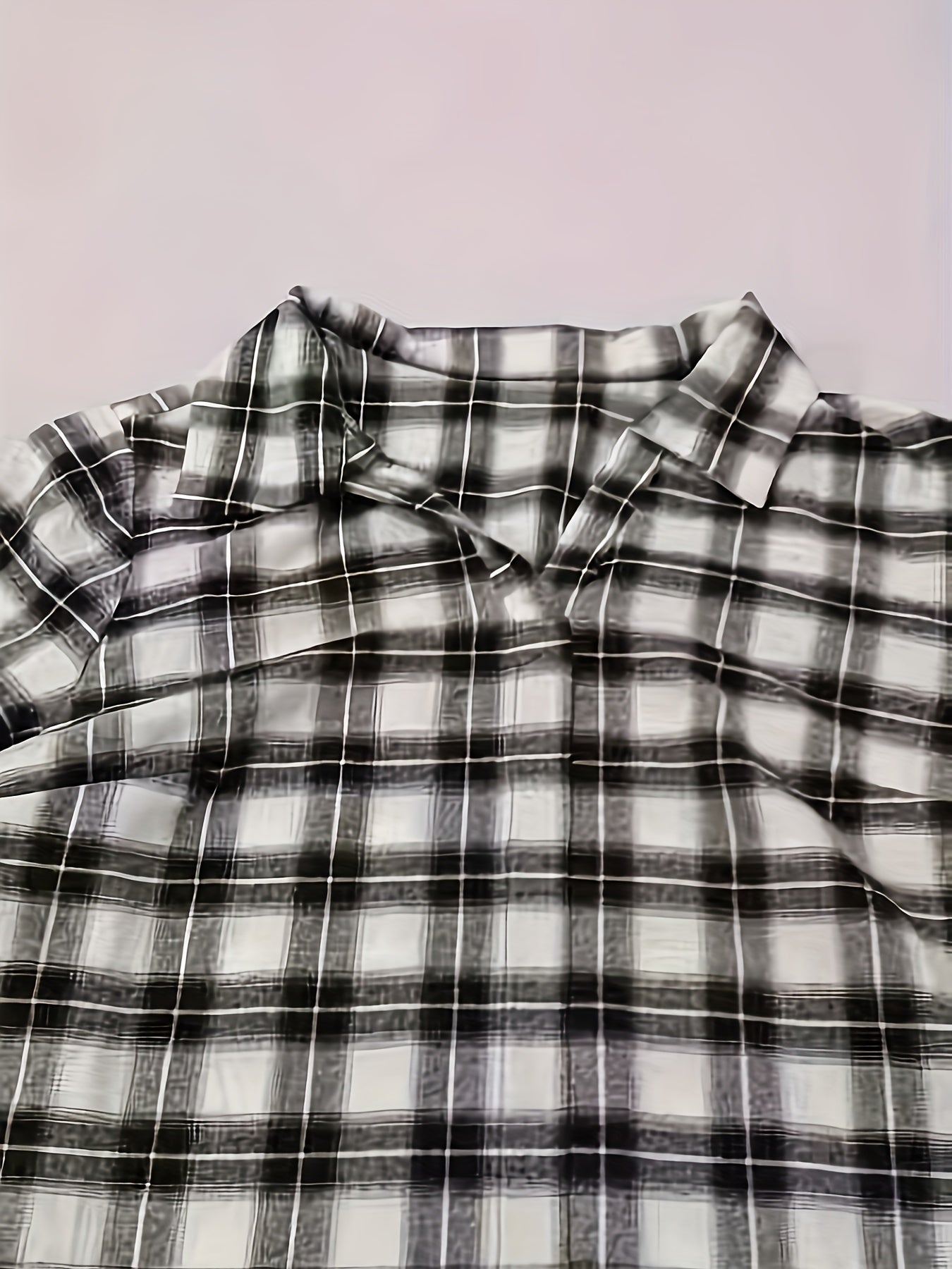  Plaid Print Roll Up Sleeve Button Up Blouse