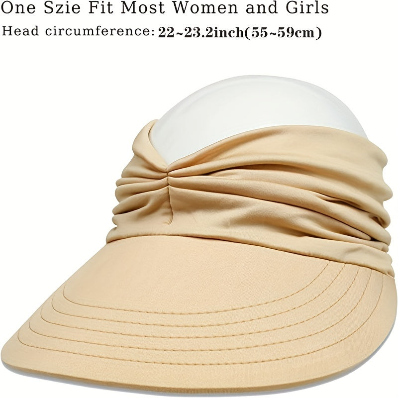 Ruched Ponytail Sun Visor Hats - Wide Brim UV Protection Sun Hats