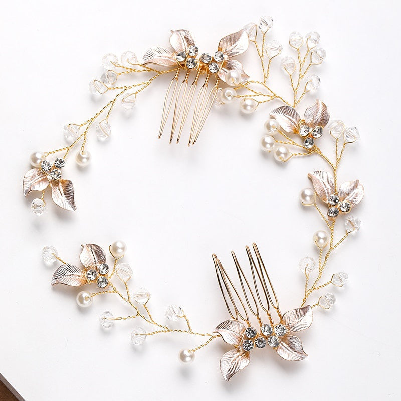 Bridal Golden Leaf Hair Vine Silver Hair Comb Rose Golden Leaf Hair Comb