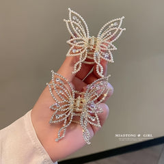Rhinestone Faux Pearl Tassel Hair Claw Clip