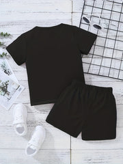 Boys Casual Block & Letter Graphic Print Short Sleeve T-shirt & Shorts Set