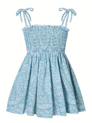 Leopard Lace Up Shirred Beach Cami Dress