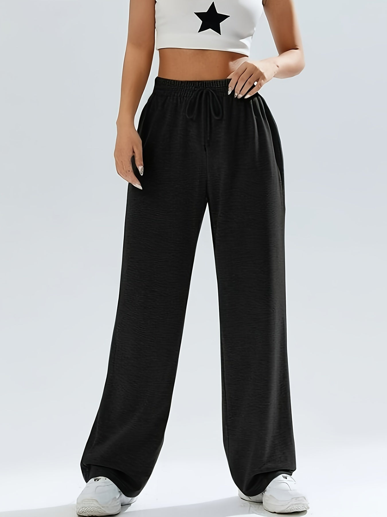  Casual Wide Leg Trousers High Rise Medium Stretch