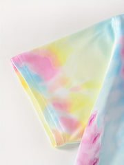 Girl's Heart Butterfly Tie Dye T shirt & Pleated Denim Skirt Set