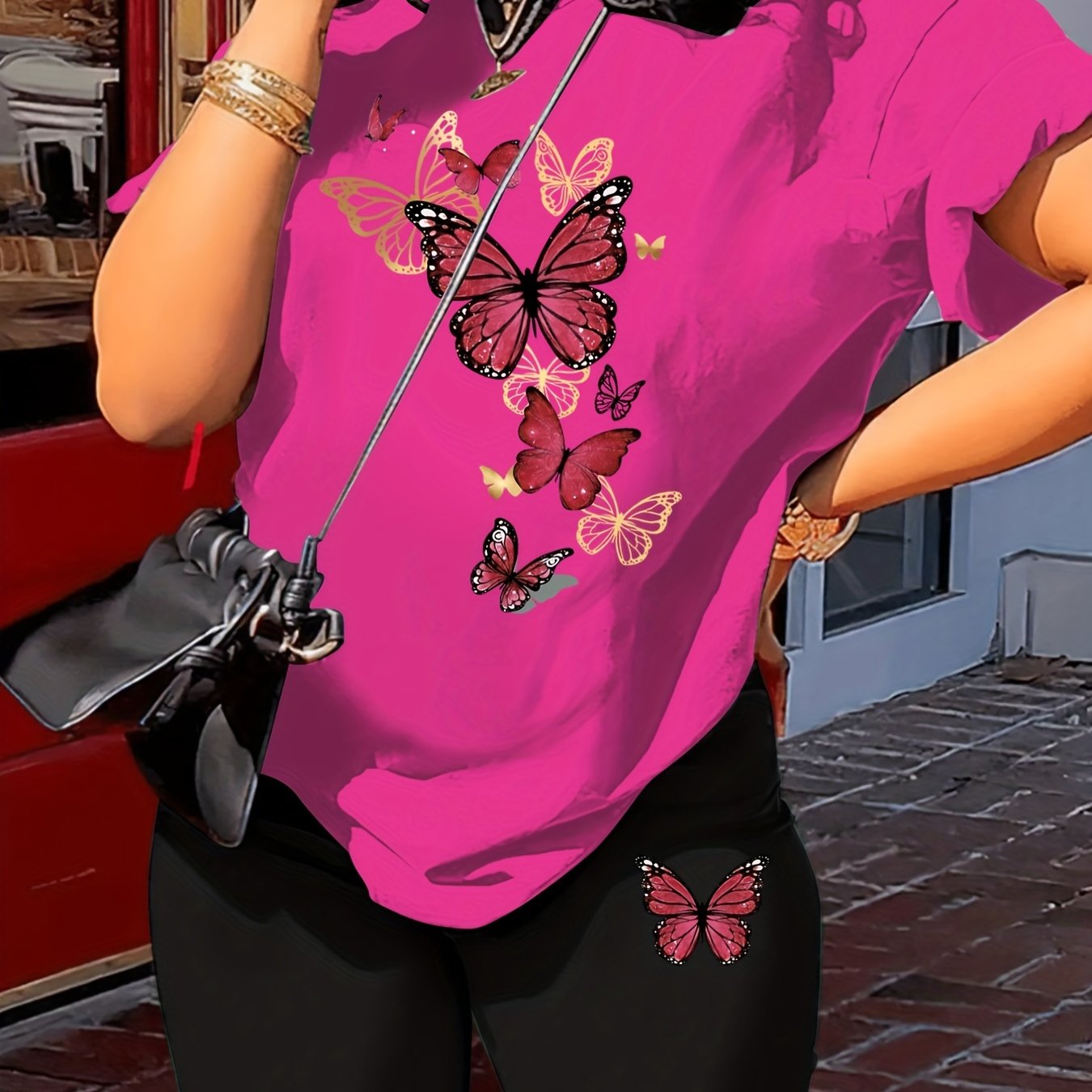 Butterfly Print 2 Piece Outfit Short Sleeve T-Shirt & Shorts Summer 2pcs Set