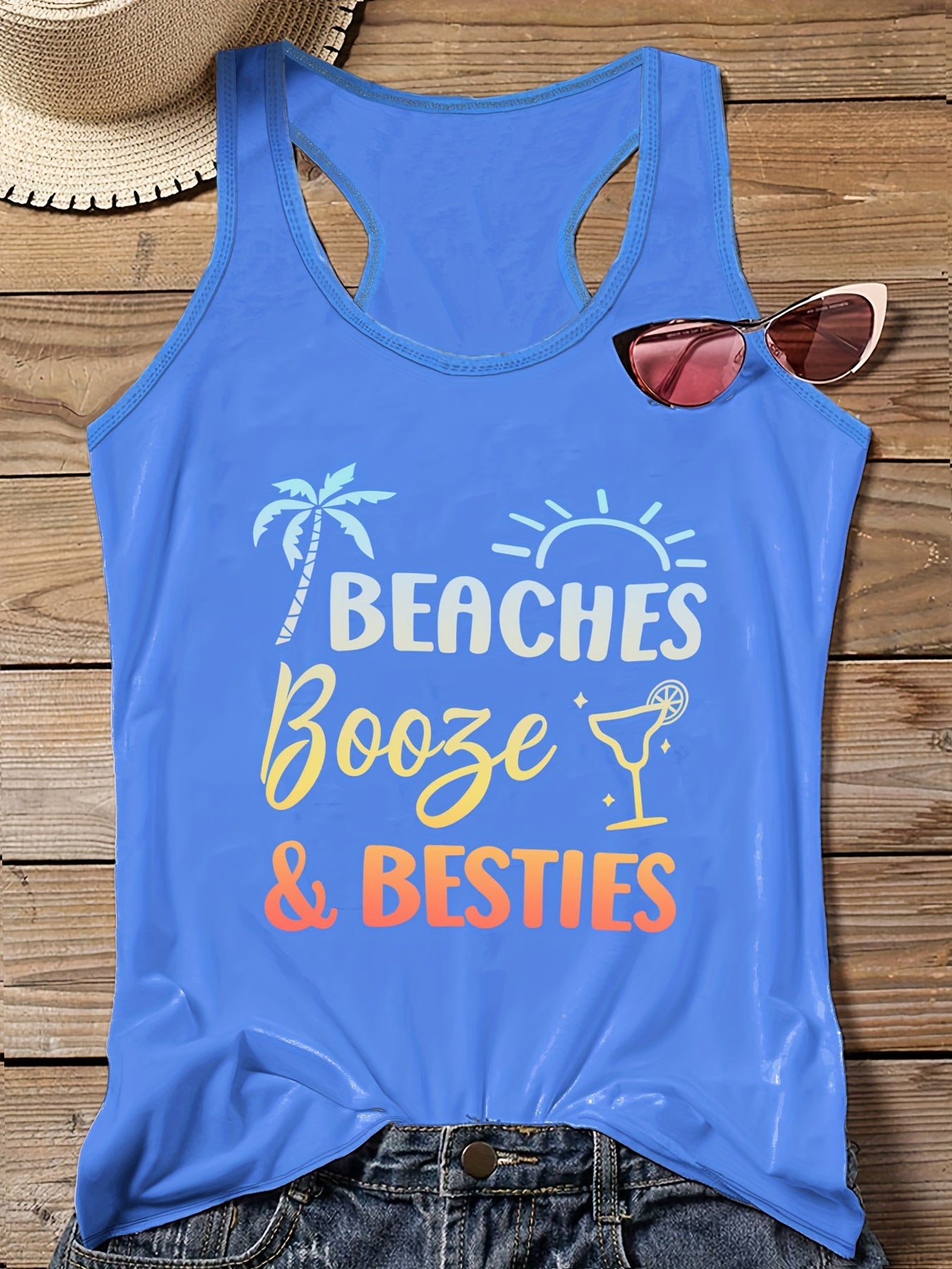  Beaches & Ombre Print Round Neck Vest Top
