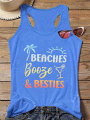  Beaches & Ombre Print Round Neck Vest Top