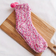 Fuzzy Pompom Socks Thick Cozy Floor Stockings