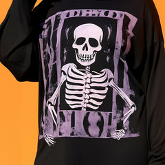  Skull Print Long Sleeve Halloween Top
