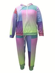  Colorblock Long Sleeve Hoodie & Joggers Set