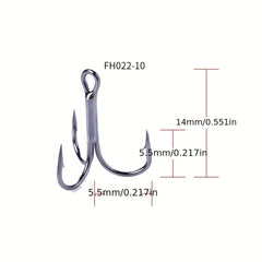 20pcs High Carbon Steel Treble Fishing Hooks Sizes 2-14 Saltwater & Freshwater