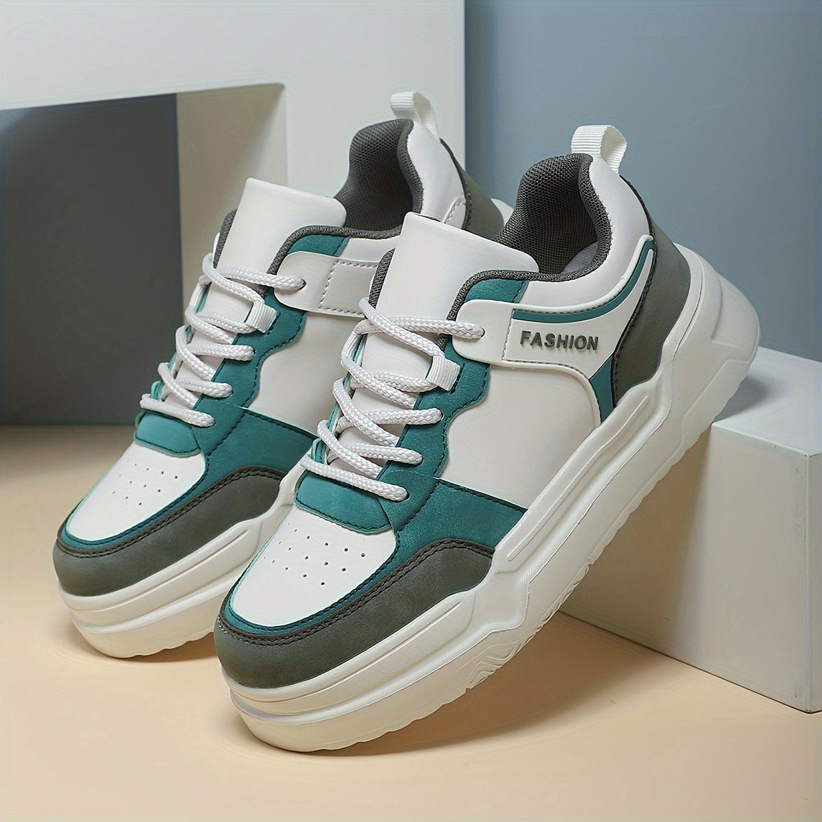 Women's Block Faux Leather Chunky Sneakers for Outdoor Sports