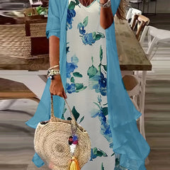  Floral Print Cami Dress & Short Sleeve Cover Up Set