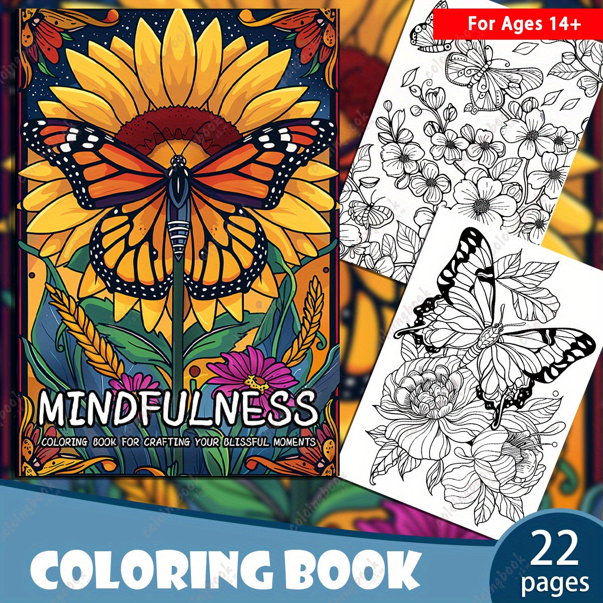 Mindfulness Adult Coloring Book - 22 Unique Designs - Great Valentines Gift