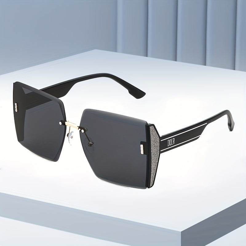 Glitter Gradient Square Rimless Sunglasses UV400 Sun Shades