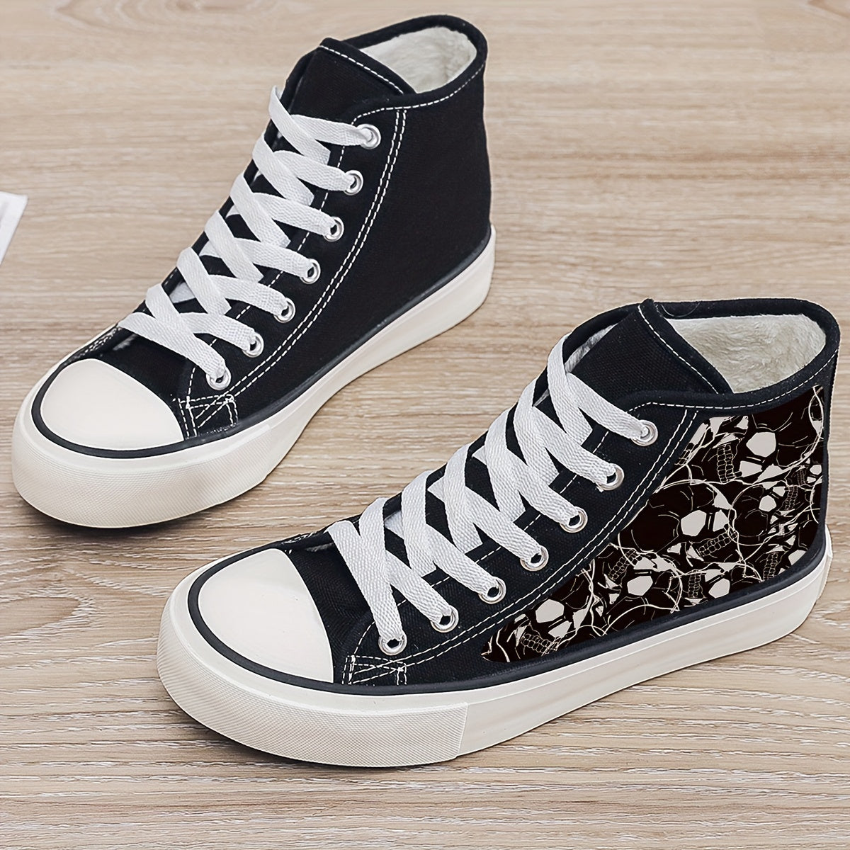 Skull Print Plush Lined Thermal Chunky Canvas Sneakers