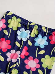 4 Pack Girls Striped Floral Leggings Stretch Sport Pants