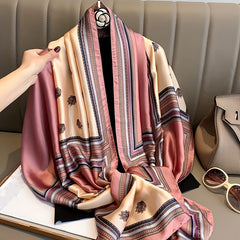 Vintage Pink Block Scarf Satin Shawl Silk Head Wrap