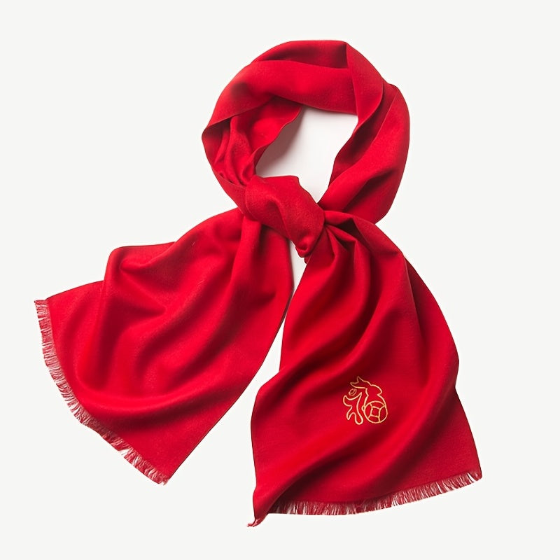 Red Silk Scarf Embroidery Neck Gaiter Cold Weather Scarves