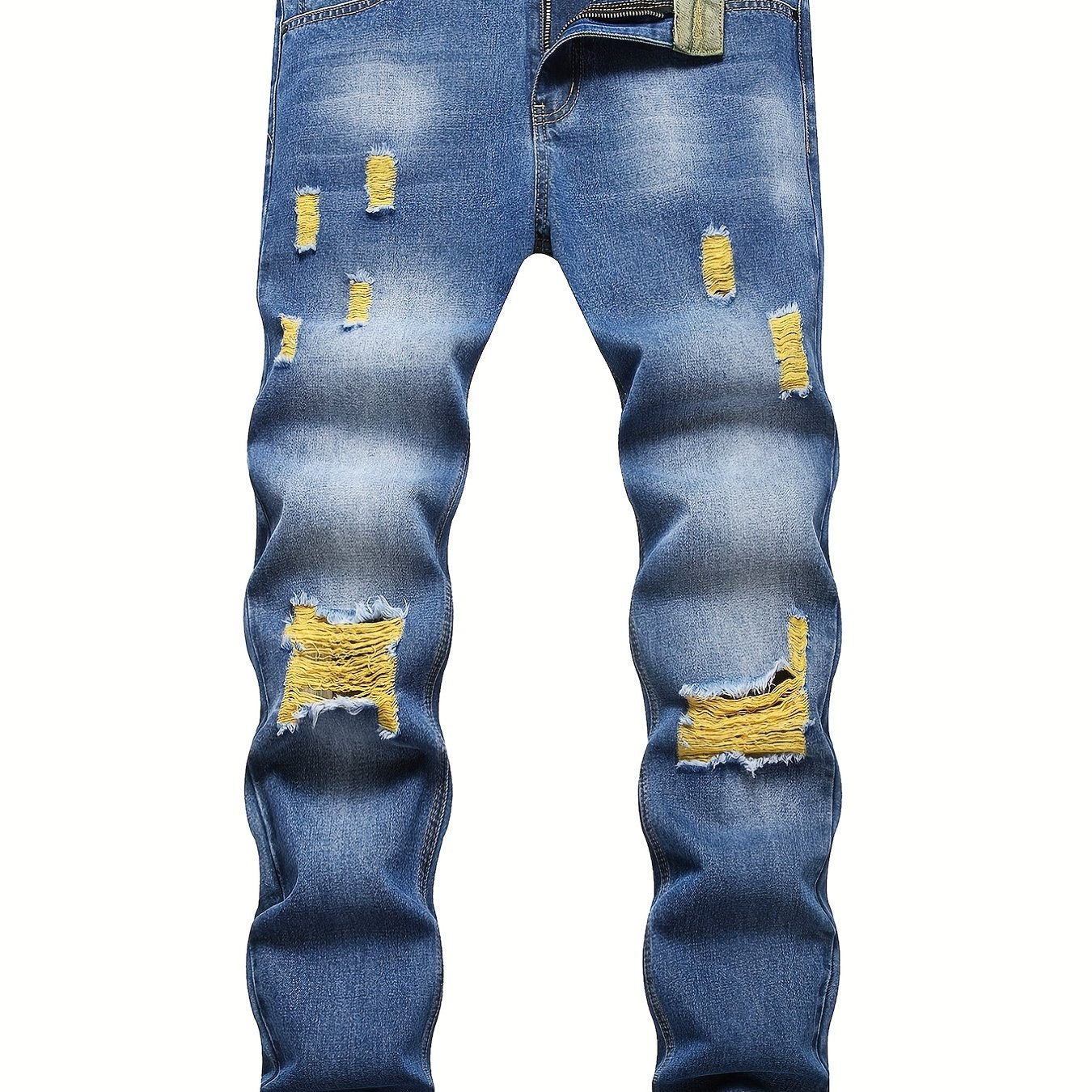 Slim Fit Ripped Jeans Men Distressed Denim Pants