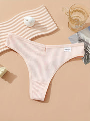 4pcs Soft Ribbed Stretchy Thongs Comfy Intimates Panties Women's Lingerie