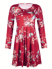  Floral Print Long Sleeve Ruched Dress