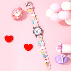 Girls Cartoon Quartz Watch Unicorn Ice Cream Print Gift