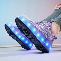 Girl's LED Light Up Roller Shoes With Rotating Buckle