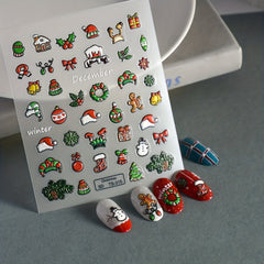 5D Christmas Nail Art Stickers Snowflake Snowman - Self Adhesive Nail Decals