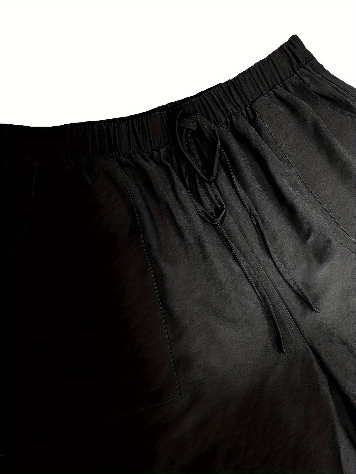  Solid Elastic Drawstring High Rise Tapered Leg Pants
