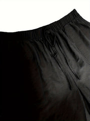  Solid Elastic Drawstring High Rise Tapered Leg Pants