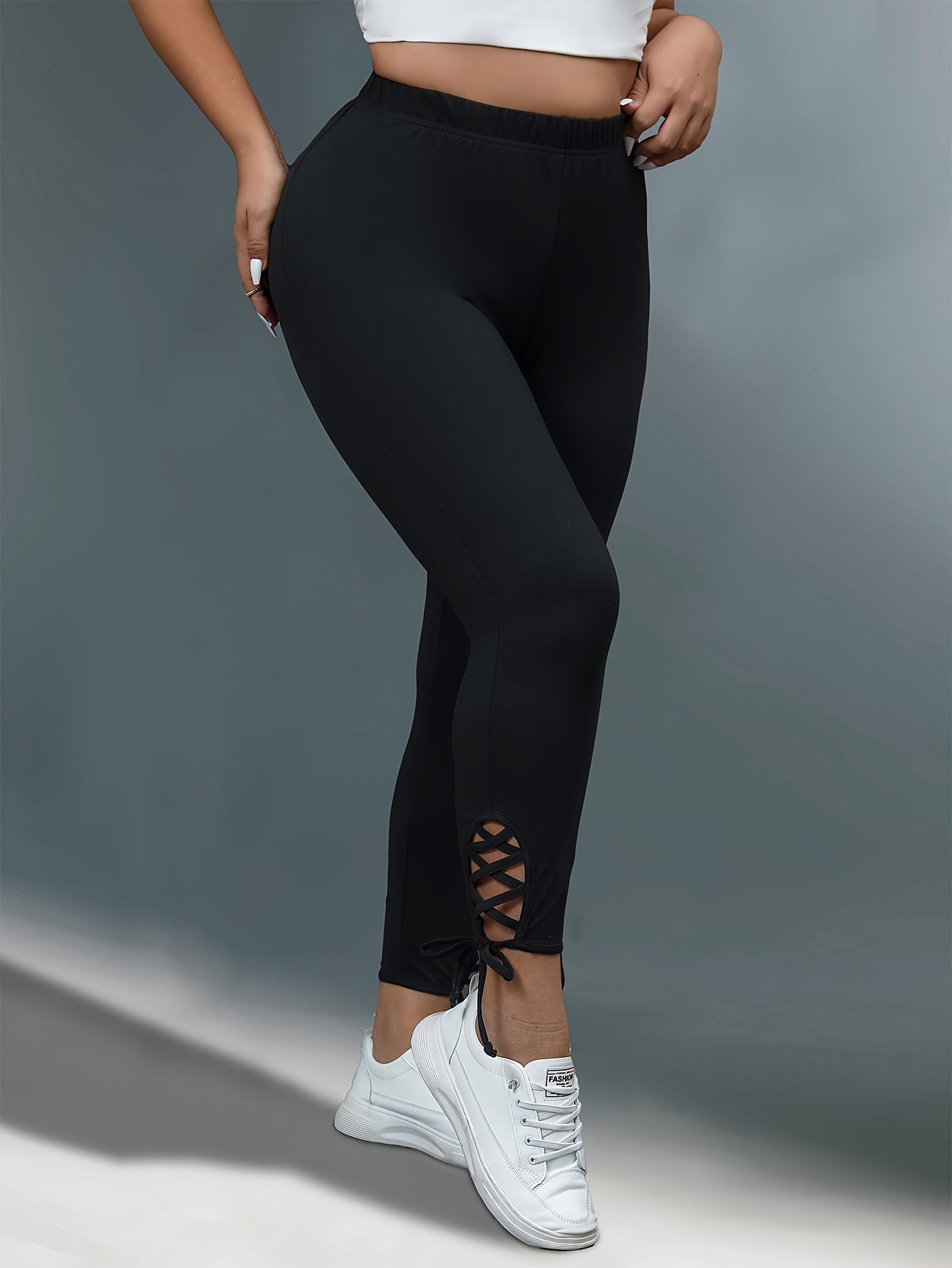  Solid Side Criss Cross Tie High Rise Skinny Trousers