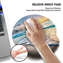 Seaside Beach Sunset Pattern Round Wrist Rubber Mouse Pad